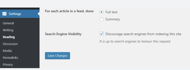 discourage search engines from indexing this site in Wordpress reading settings